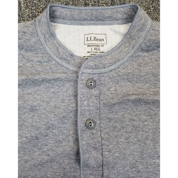 L.L. Bean Sweatshirt Men L Blue Traditional Fit Quarter Button Crew Neck Henley - Picture 2 of 6